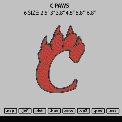 C Paws Embroidery Machine Design File 6 sizes
