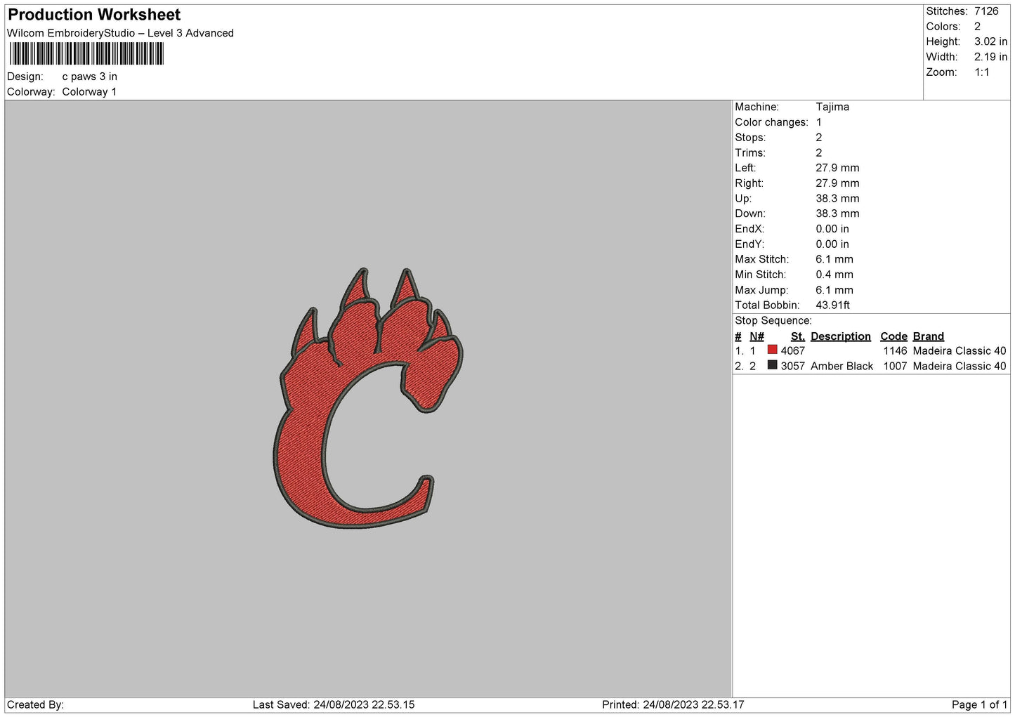 C Paws Embroidery Machine Design File 6 sizes