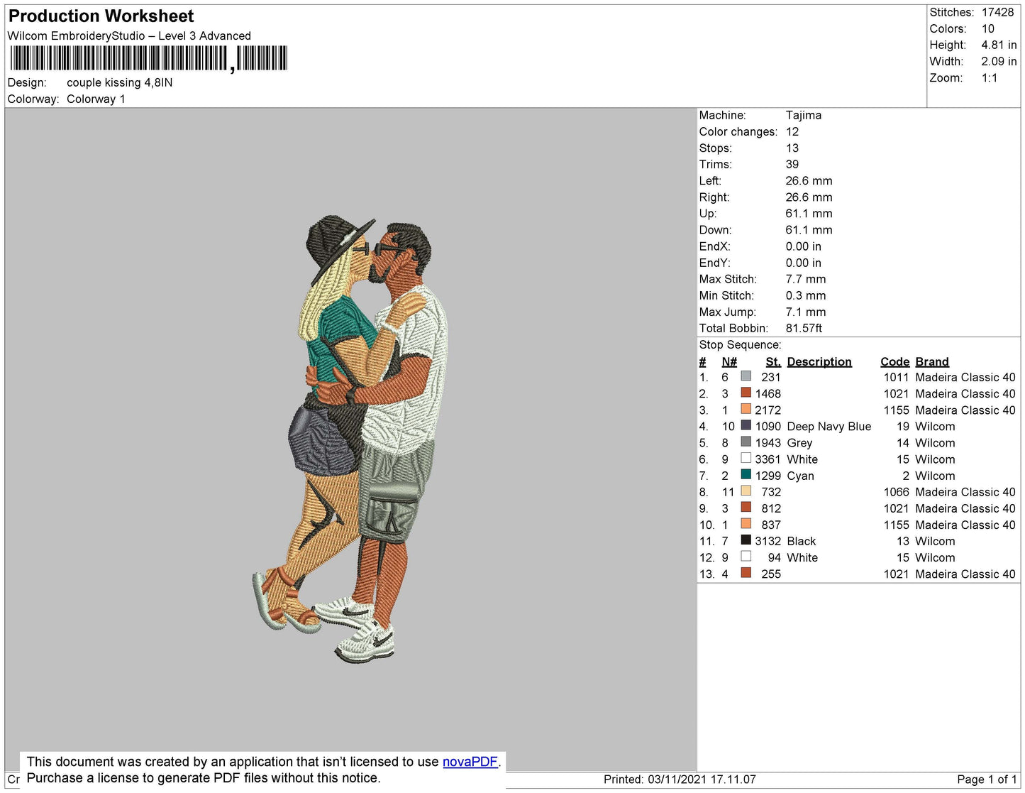 Couple Kissing Embroidery File 4 size