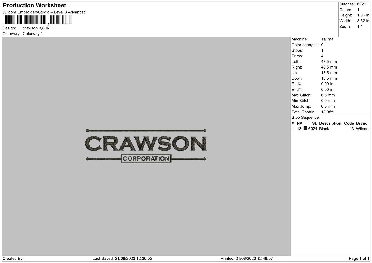 Crawson Embroidery File 6 sizes
