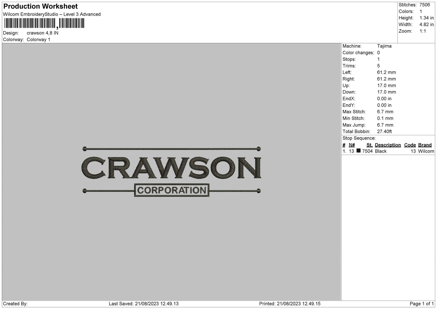 Crawson Embroidery File 6 sizes