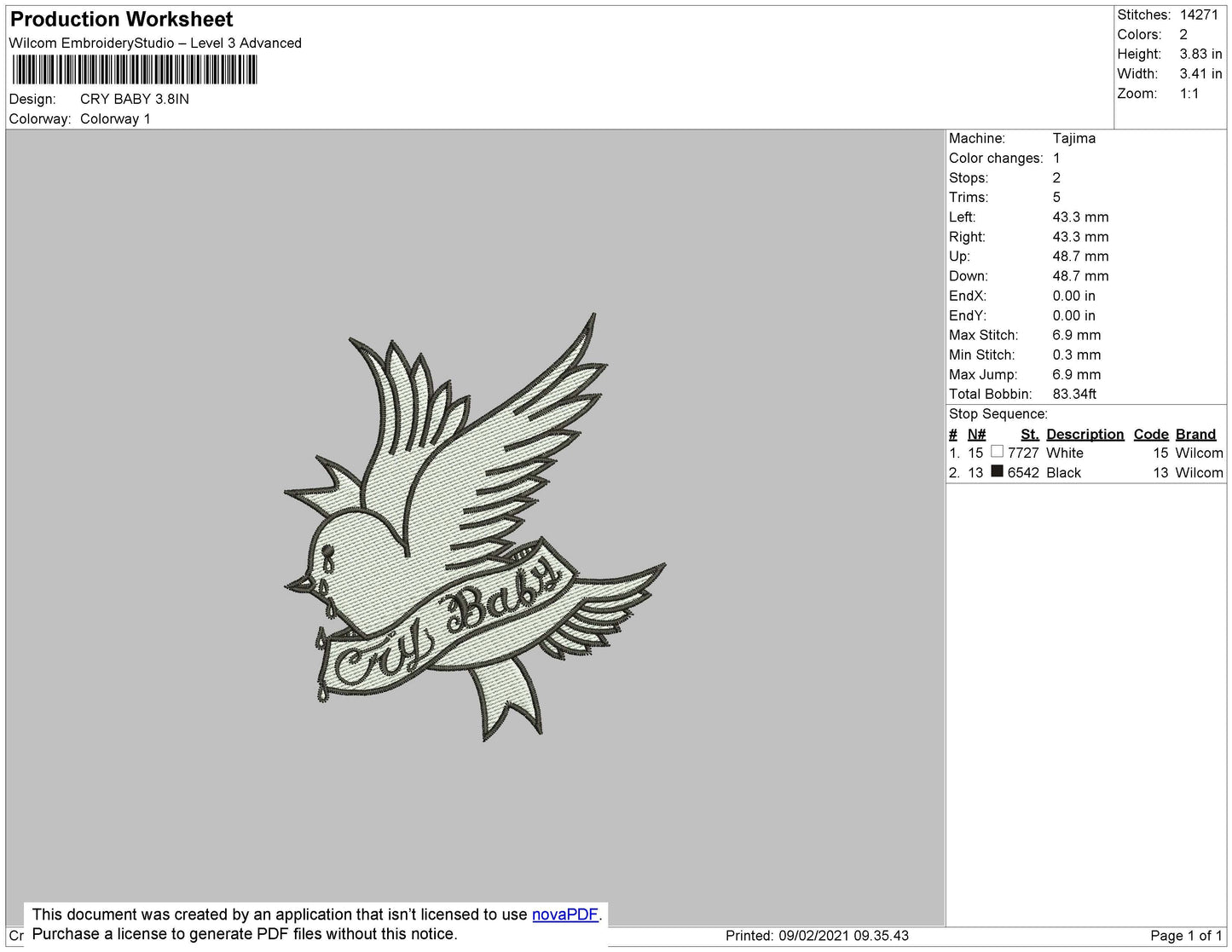 Bird Cry Baby Embroidery Design File 5 size