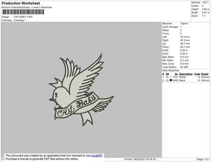 Bird Cry Baby Embroidery Design File 5 size