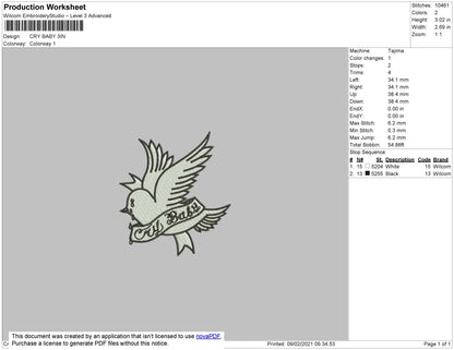 Bird Cry Baby Embroidery Design File 5 size