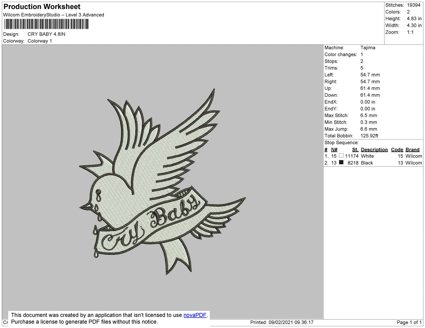 Bird Cry Baby Embroidery Design File 5 size