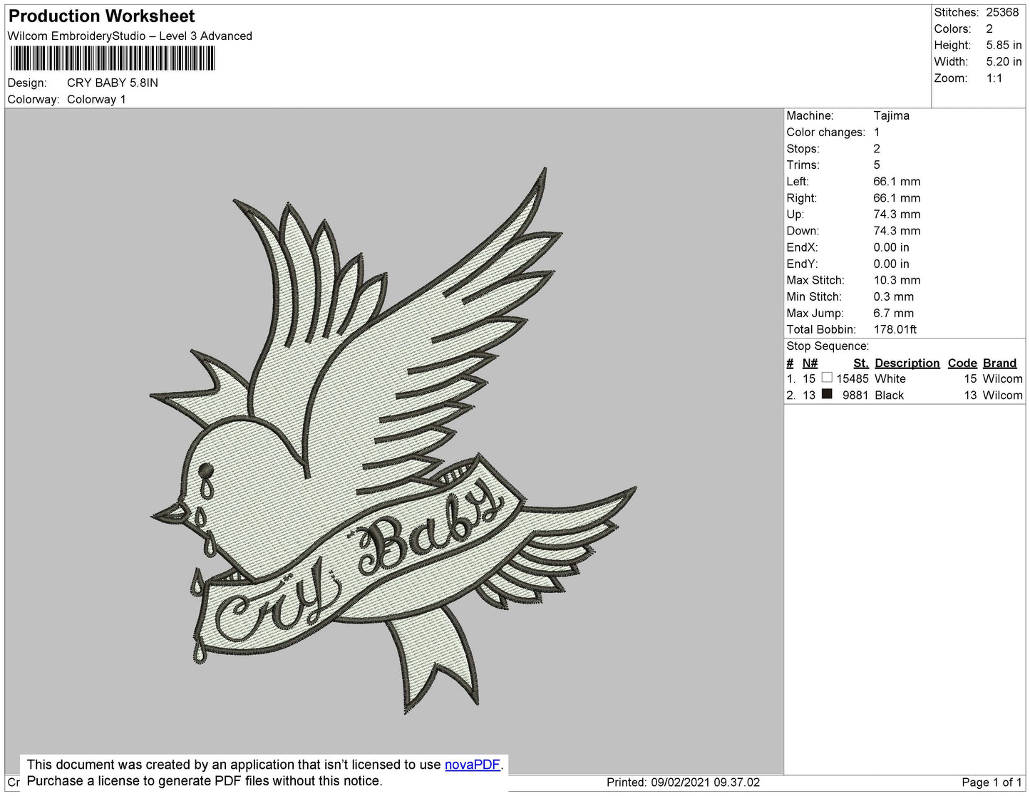 Bird Cry Baby Embroidery Design File 5 size