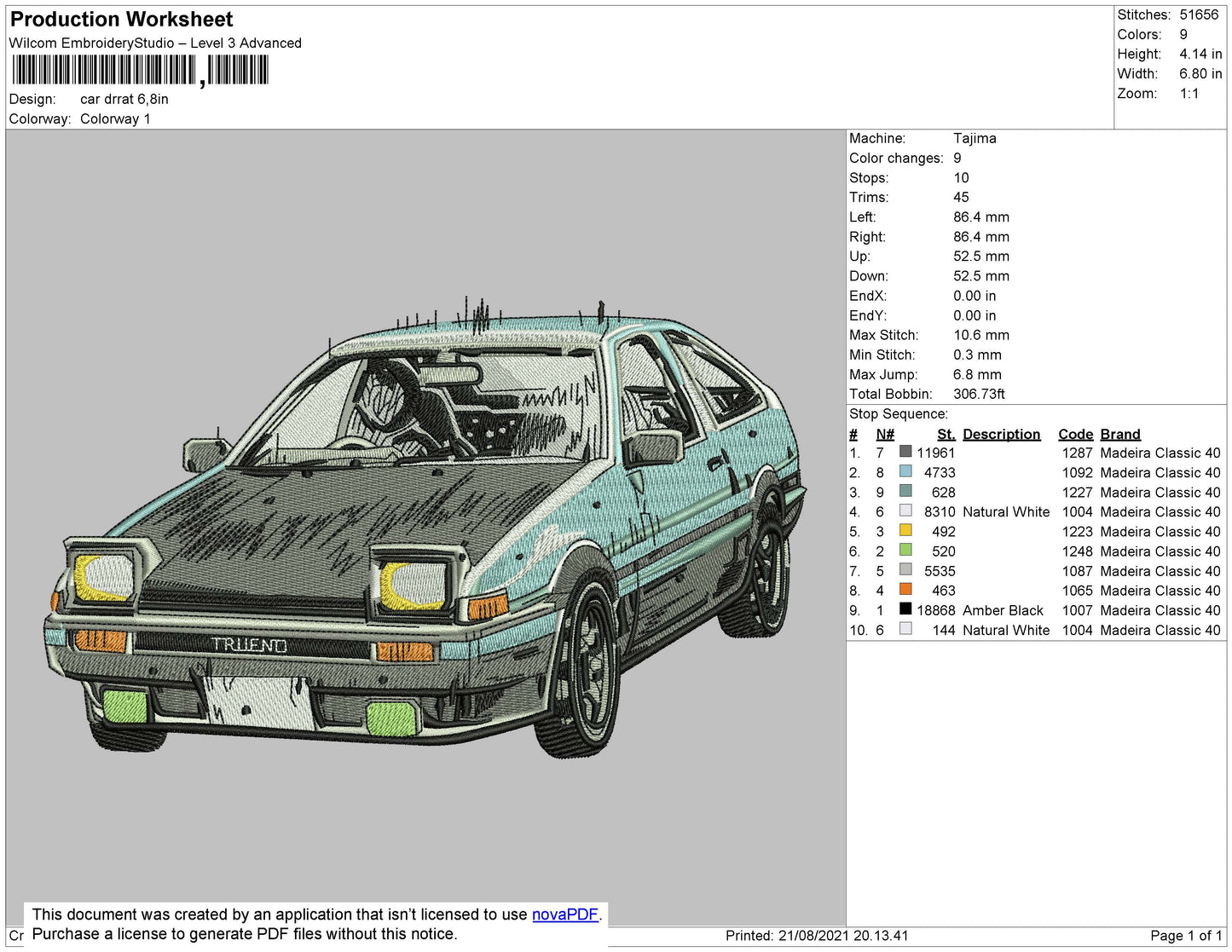 Car Drrat Embroidery File 4 size
