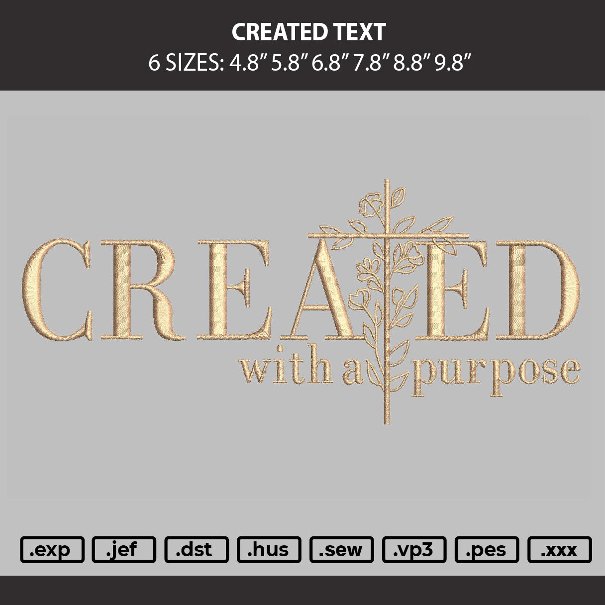 Created Text Embroidery File 6 sizes