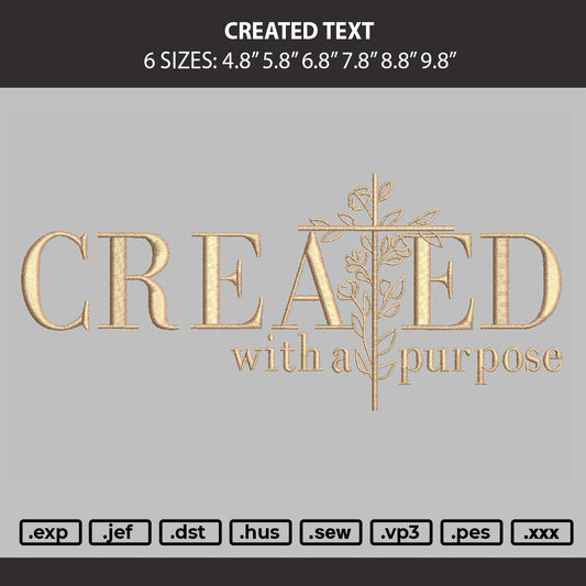 Created Text Embroidery File 6 sizes