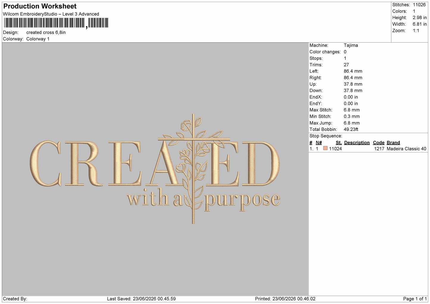 Created Text Embroidery File 6 sizes