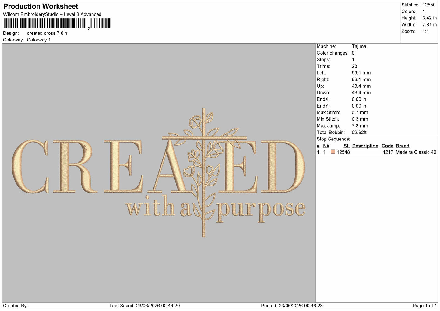 Created Text Embroidery File 6 sizes