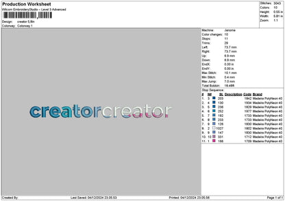 Creatortext 02 Embroidery File 6 sizes