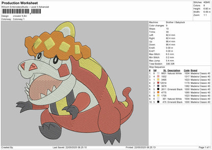 Crocalor Pokemon Embroidery File