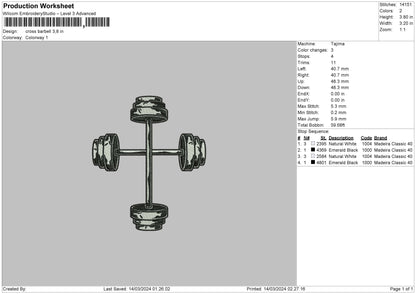 Barbell03 Embroidery File 6 sizes