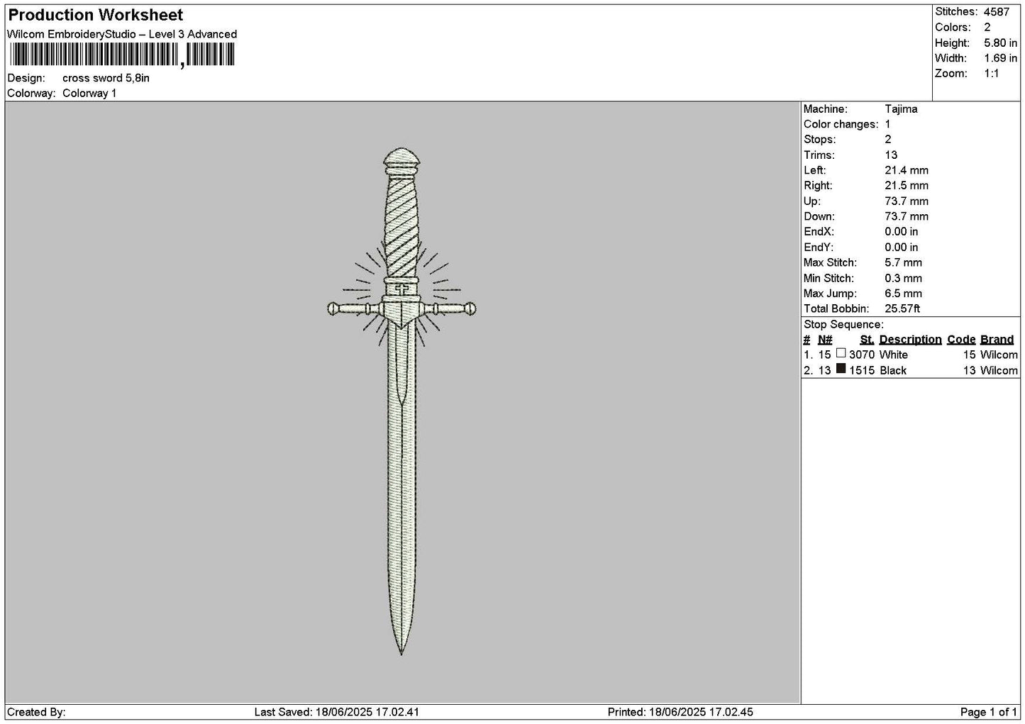 Cross Sword 1806 Embroidery File 6 sizes