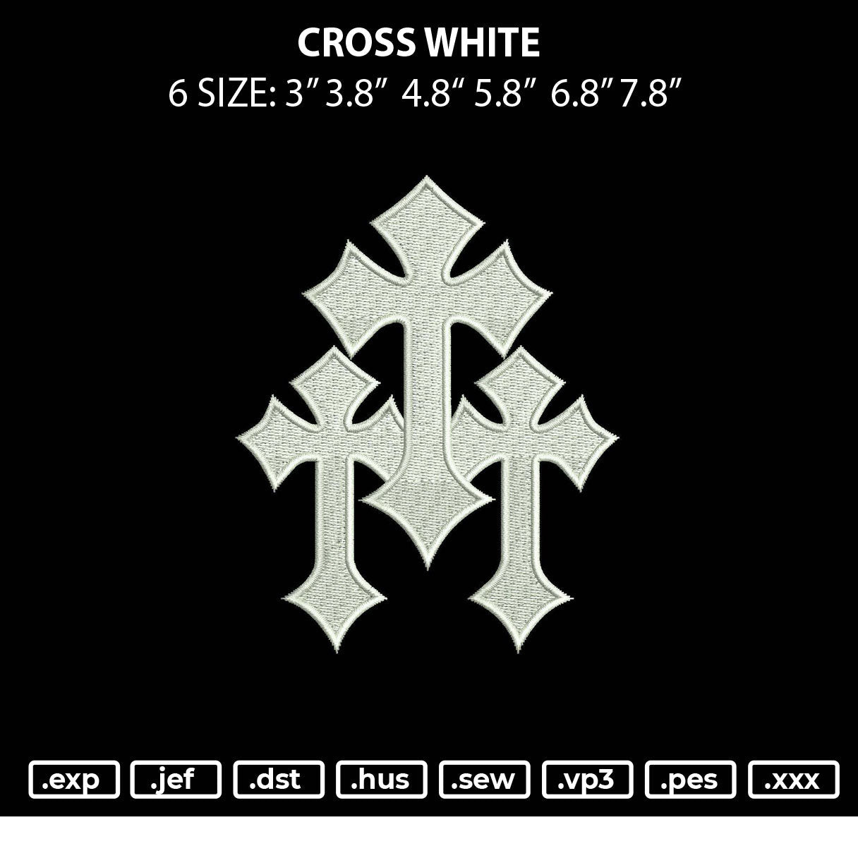 Cross White Embroidery File 6 sizes