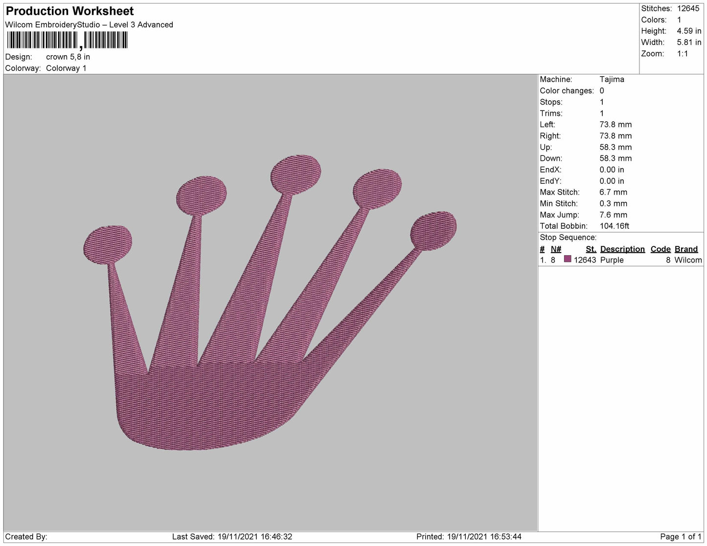 Crown Embroidery File 4 size