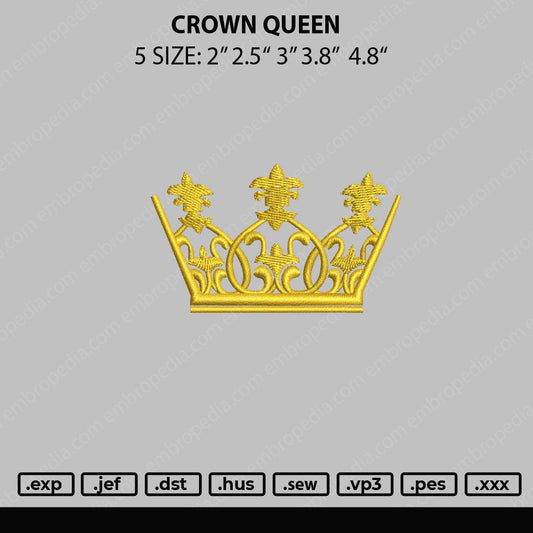 Crown Queen Embroidery File 5 sizes