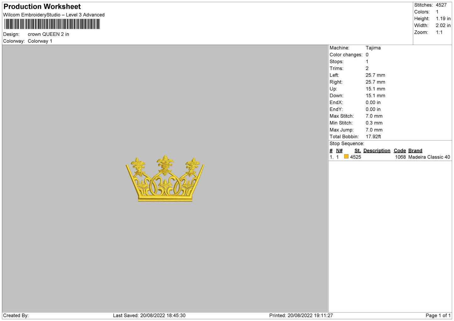 Crown Queen Embroidery File 5 sizes