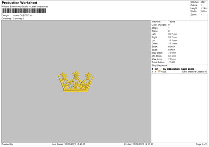 Crown Queen Embroidery File 5 sizes