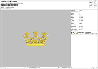 Crown Queen Embroidery File 5 sizes