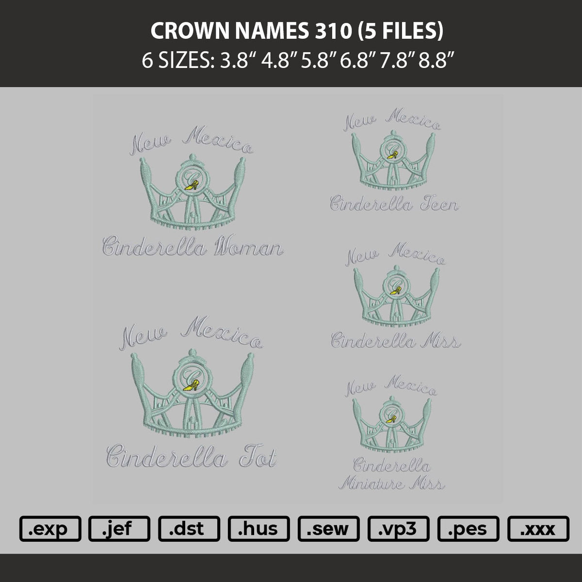 Crown Names 0310 Embroidery Machine Design 5 Files