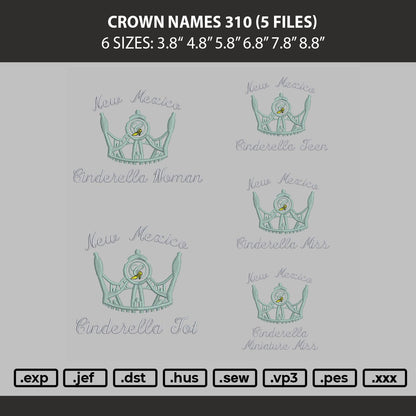 Crown Names 0310 Embroidery Machine Design 5 Files