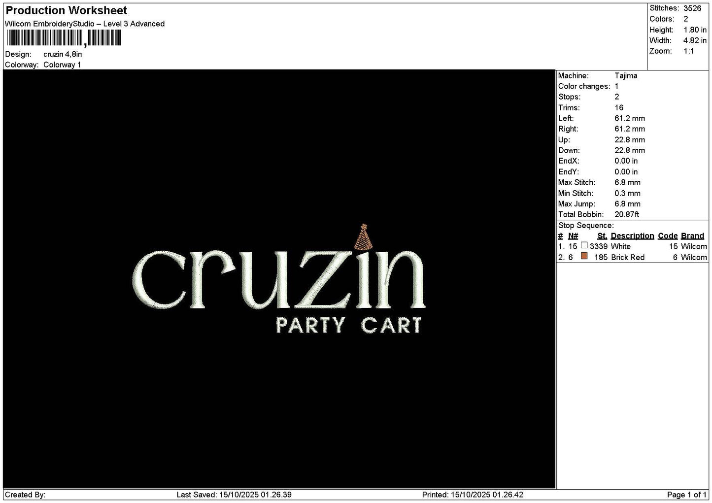Cruzintext Embroidery File 6 sizes