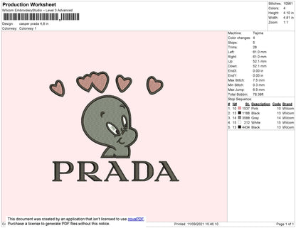 Casper Prda Embroidery File 4 size