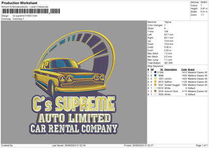 Gold Car 2508 Embroidery File 6 sizes