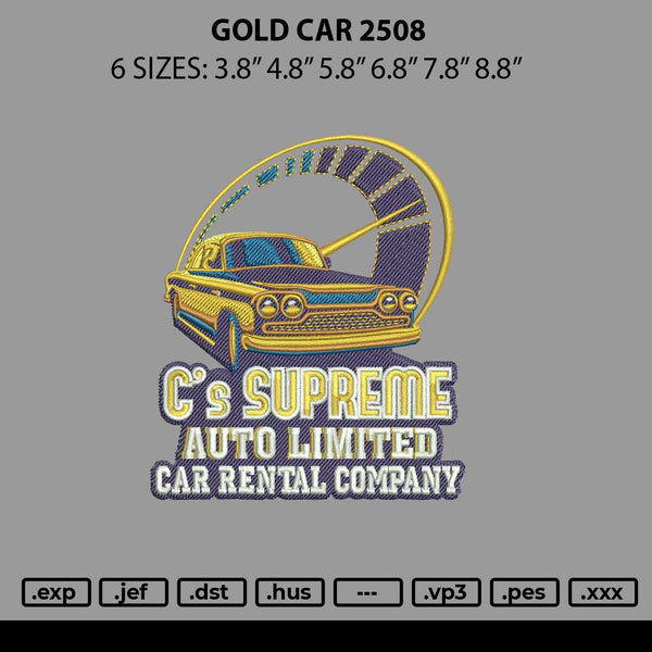 Gold Car 2508 Embroidery File 6 sizes