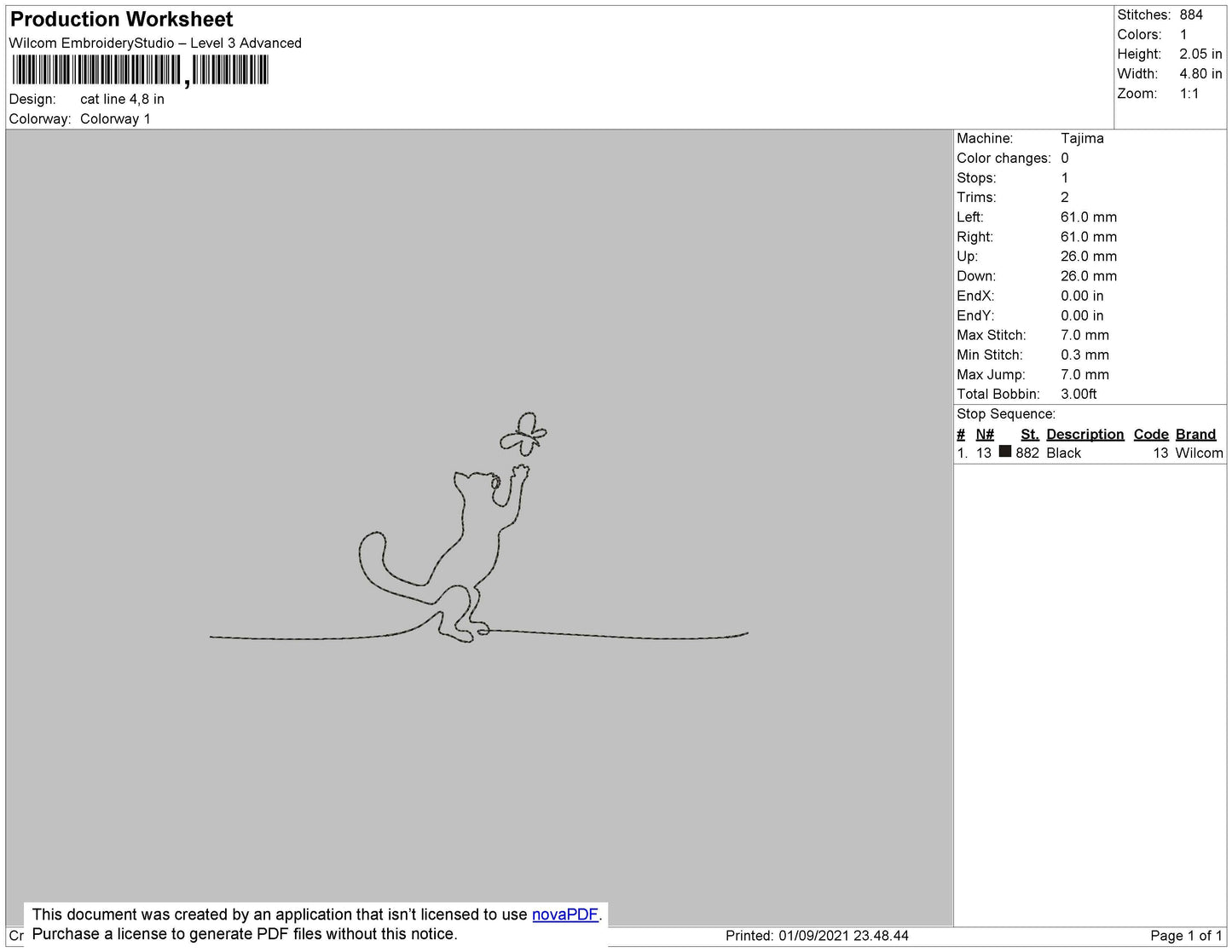Cat Line Embroidery File 4 size