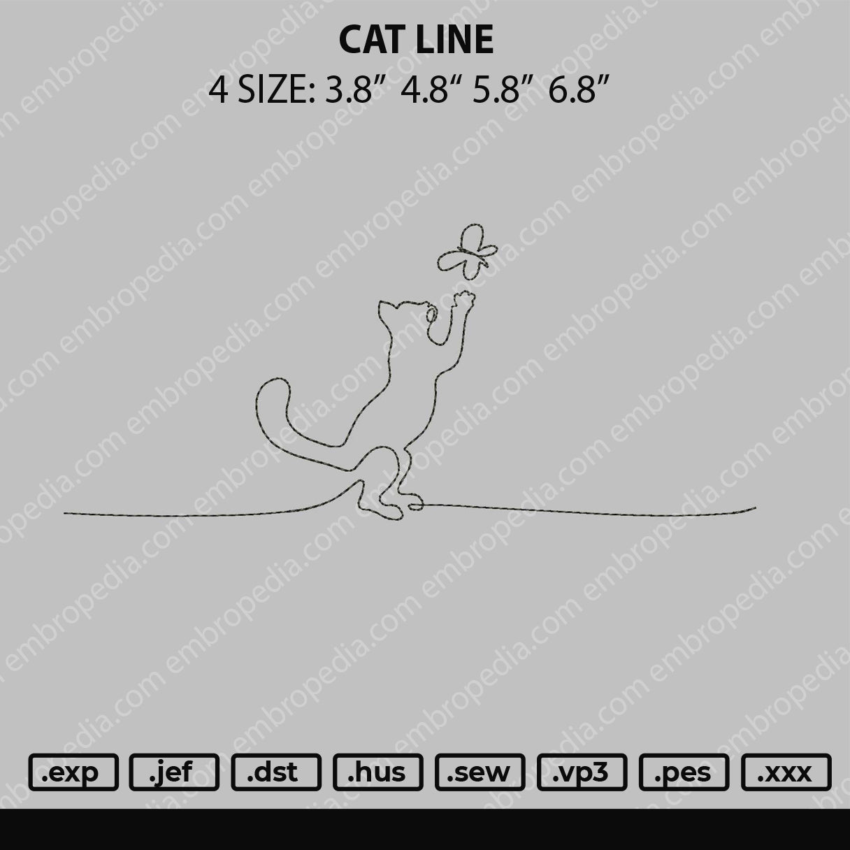Cat Line Embroidery File 4 size
