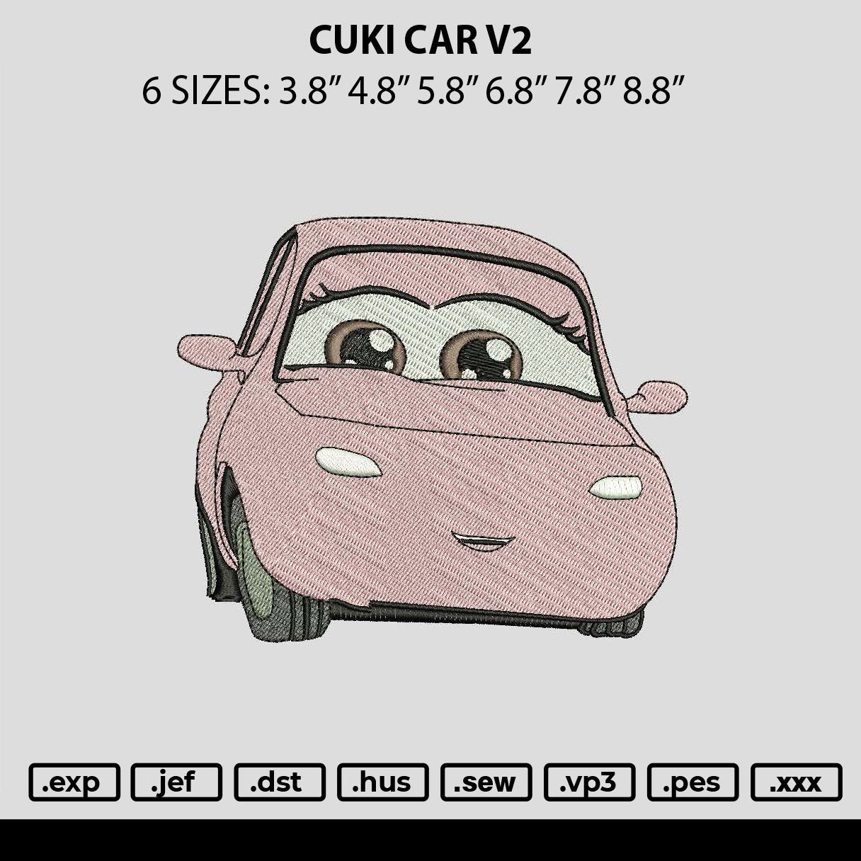 Cuki Car V2 Embroidery File sizes