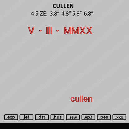 Cullen Embroidery File 4 size
