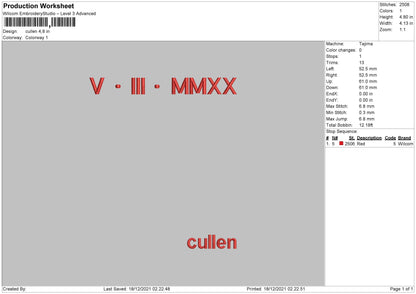 Cullen Embroidery File 4 size