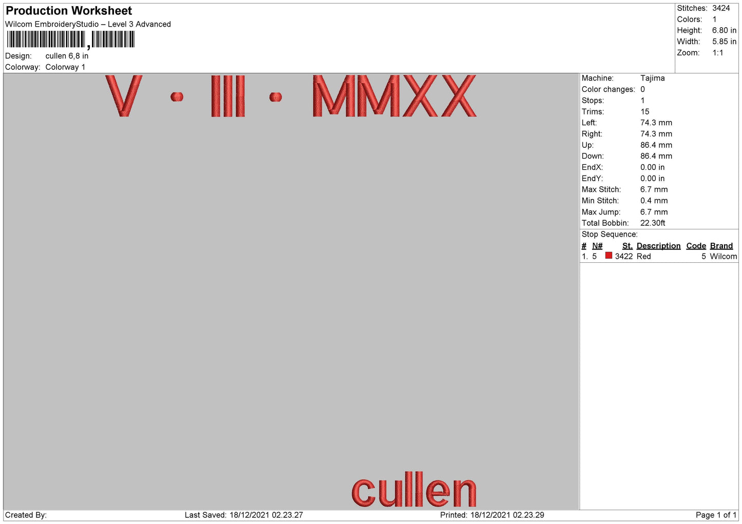 Cullen Embroidery File 4 size