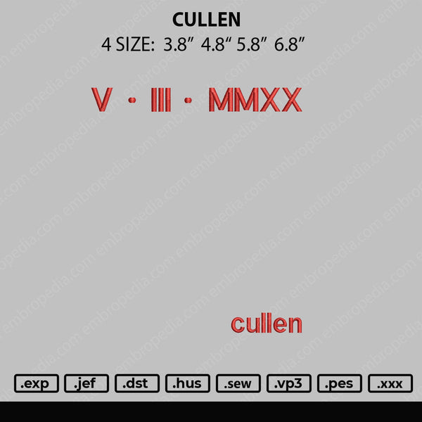 Cullen Embroidery File 4 size