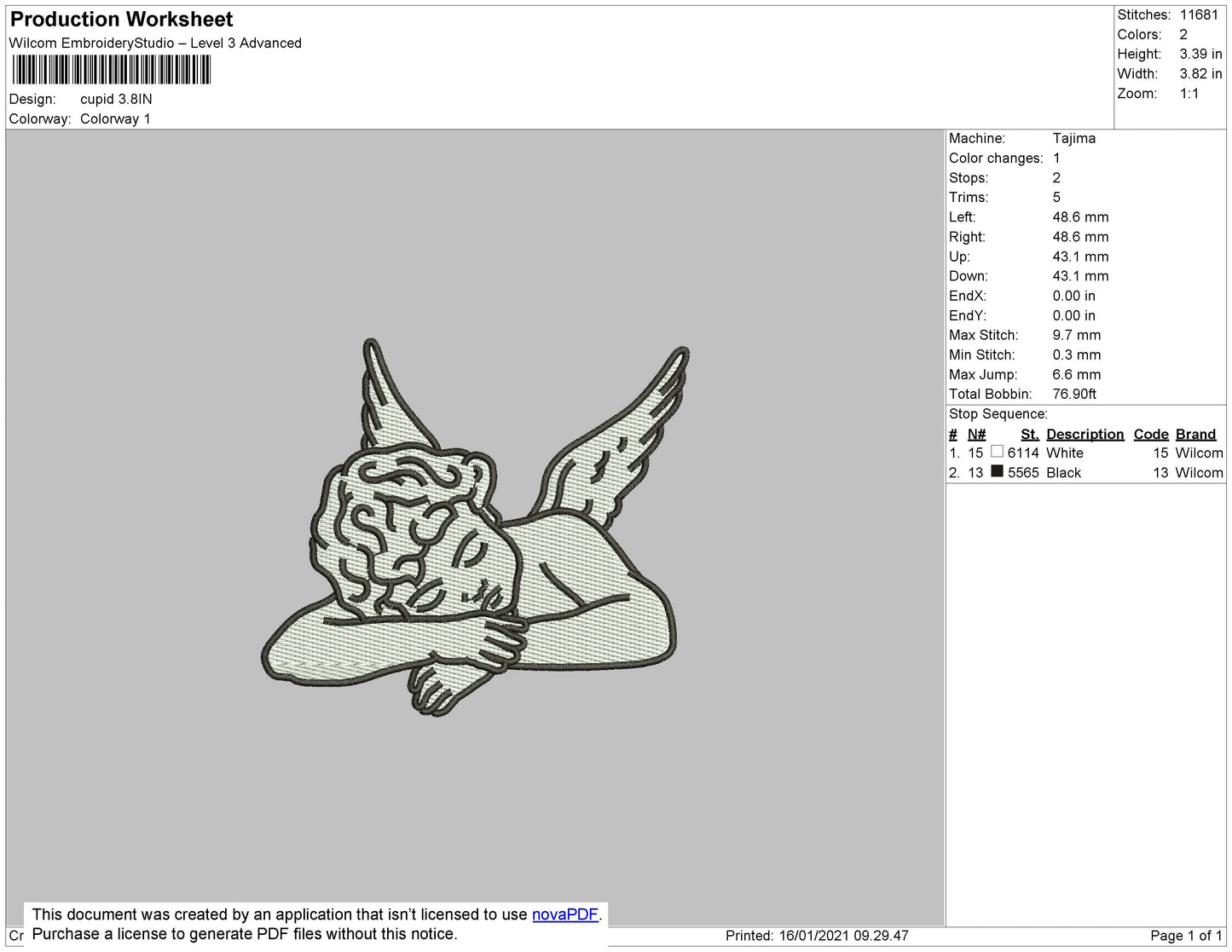 Cupid Embroidery File 5 size