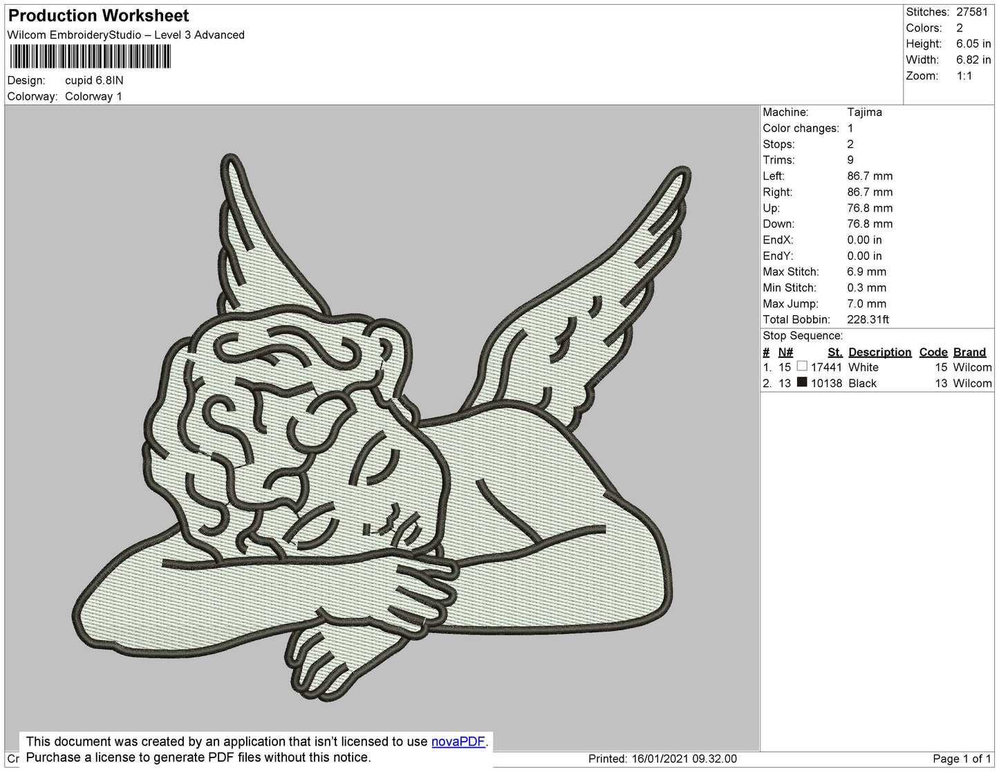 Cupid Embroidery File 5 size