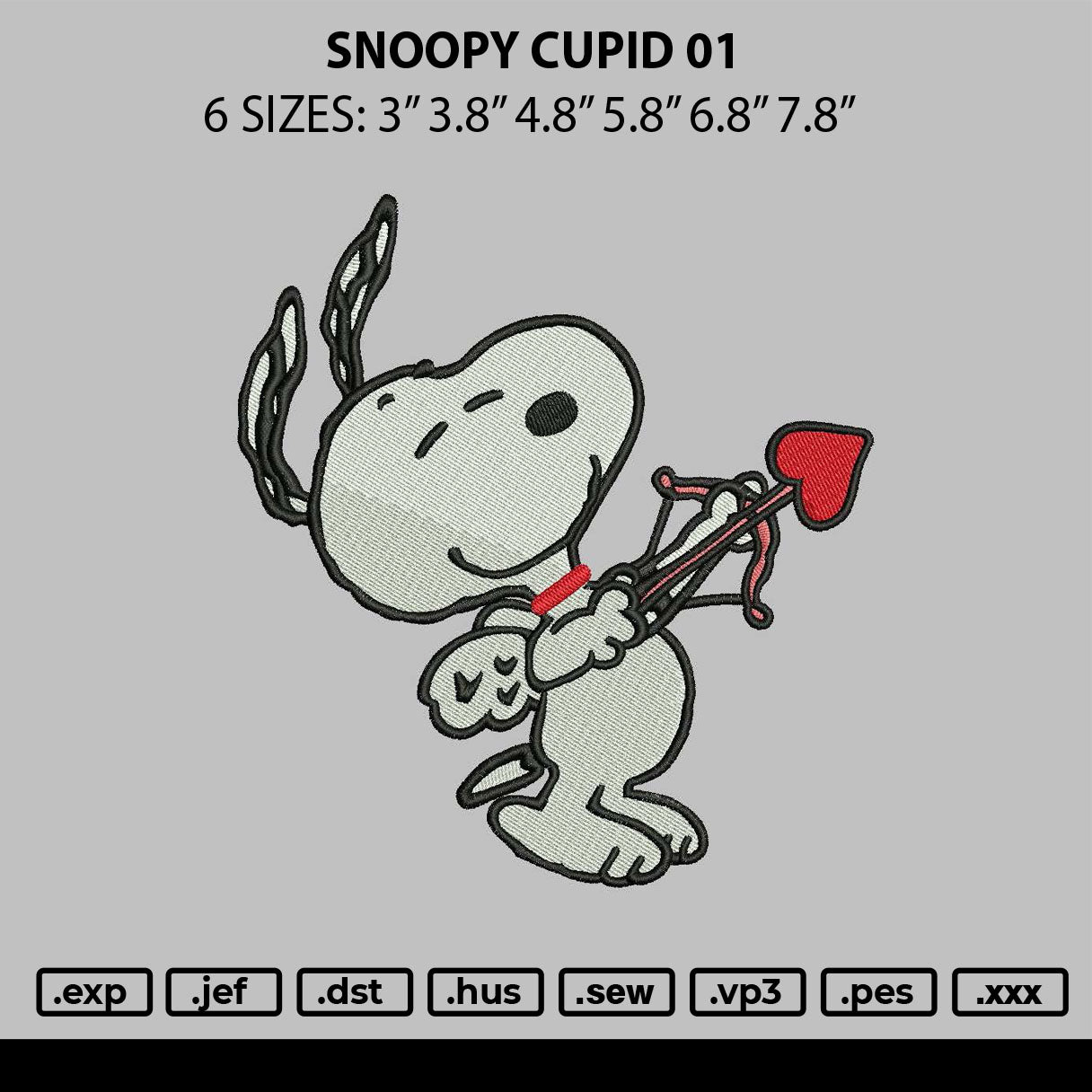 Snoopy Cupid 01 Embroidery File 6 sizes