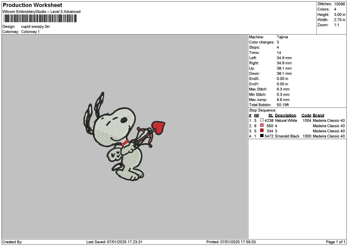 Snoopy Cupid 01 Embroidery File 6 sizes