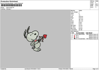 Snoopy Cupid 01 Embroidery File 6 sizes