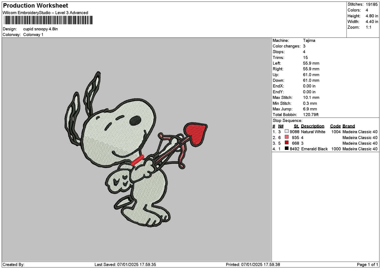 Snoopy Cupid 01 Embroidery File 6 sizes