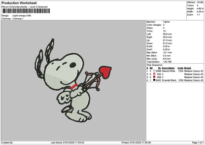 Snoopy Cupid 01 Embroidery File 6 sizes