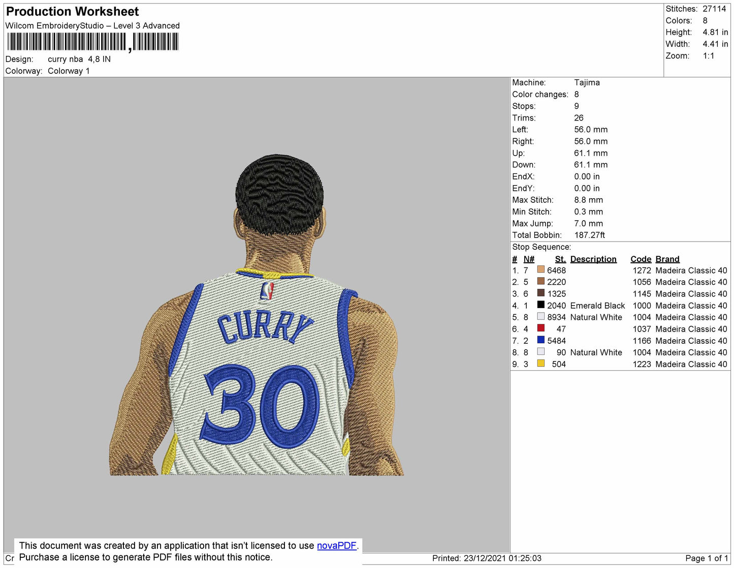 Curry NBA Embroidery File 4 size