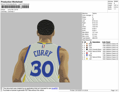Curry NBA Embroidery File 4 size