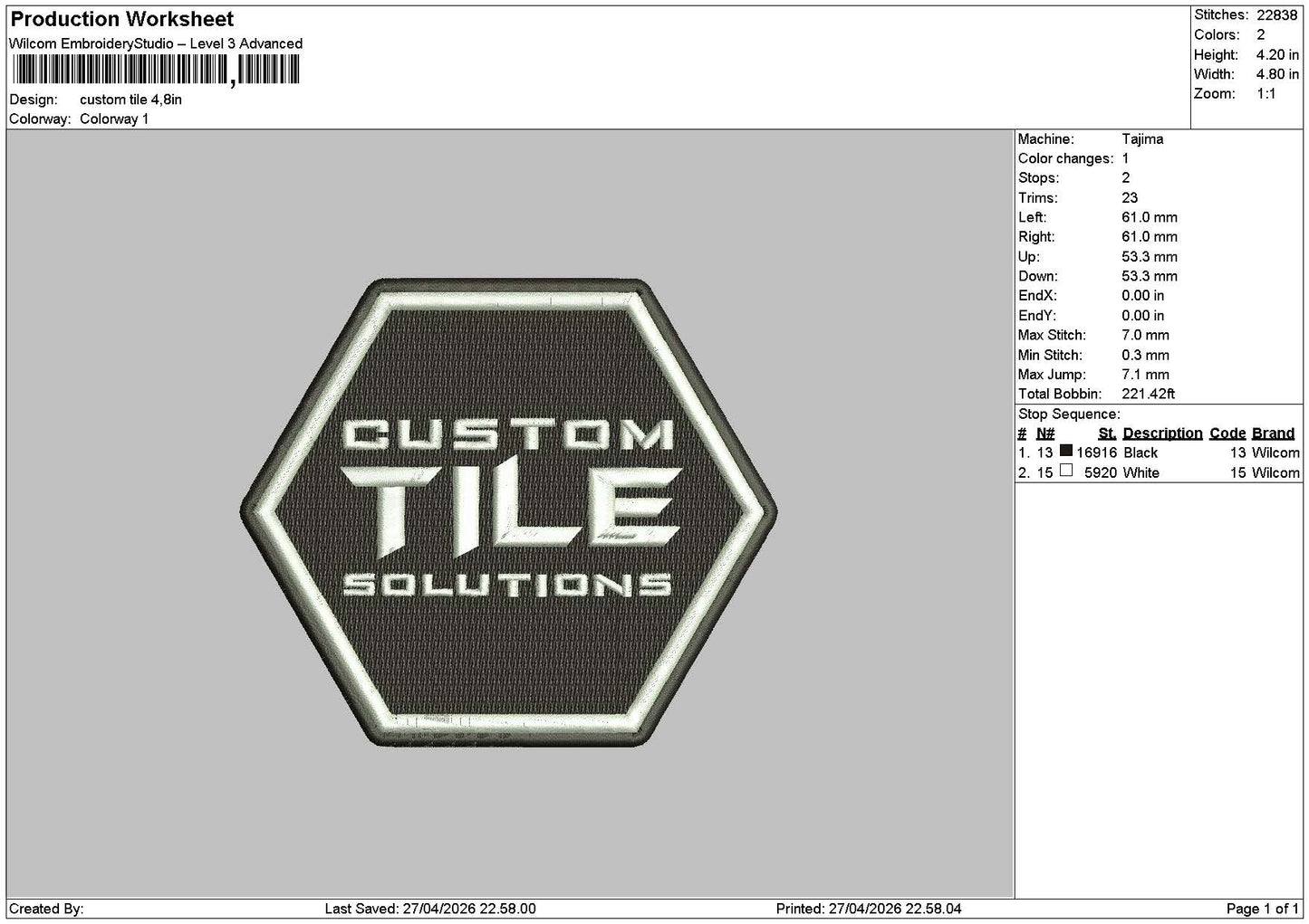 Tiletext Embroidery File 6 sizes