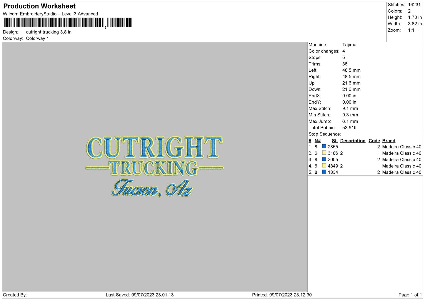 Cutright T Embroidery File 6 sizes