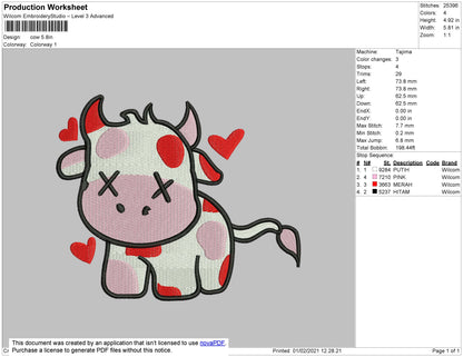 Cow Red Luv embroidery Design